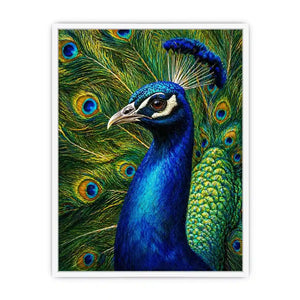 Vibrant peacock Canvas Print with detailed blue and gold feathers