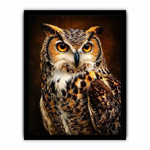 Realistic owl Canvas Print with glowing golden eyes and detailed feathers