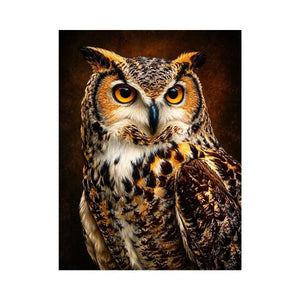 Realistic owl Canvas Print with glowing golden eyes and detailed feathers