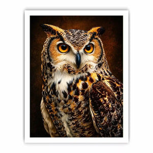 Realistic owl Canvas Print with glowing golden eyes and detailed feathers