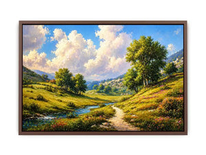 Impressionist sunflower field with rustic villa golden canvas Canvas Print