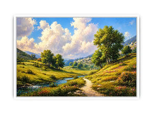 Impressionist sunflower field with rustic villa golden canvas Canvas Print