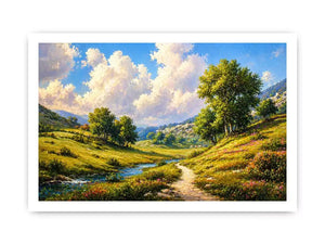 Impressionist sunflower field with rustic villa golden canvas Canvas Print