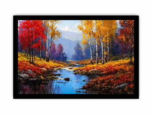 autumn forest river landscape warm glowing trees canvas Canvas Print