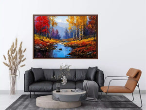autumn forest river landscape warm glowing trees canvas Canvas Print