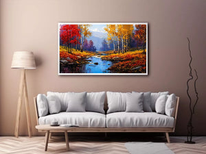 autumn forest river landscape warm glowing trees canvas Canvas Print