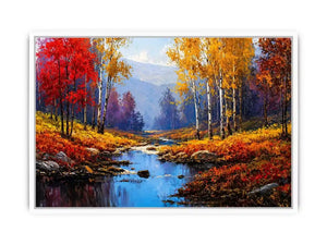 autumn forest river landscape warm glowing trees canvas Canvas Print