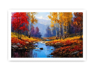 autumn forest river landscape warm glowing trees canvas Canvas Print