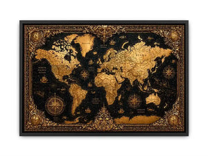 vintage world map gold Canvas Print antique luxury canvas black gold decor