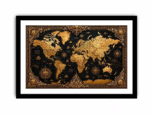 vintage world map gold Canvas Print antique luxury canvas black gold decor