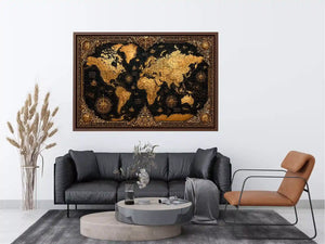 vintage world map gold Canvas Print antique luxury canvas black gold decor