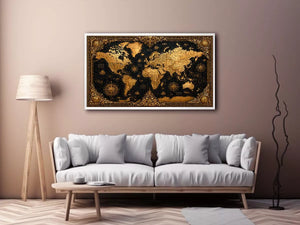 vintage world map gold Canvas Print antique luxury canvas black gold decor