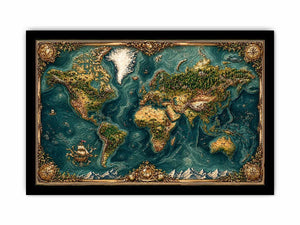 artistic world map textured Canvas Print teal earthy vintage canvas decor