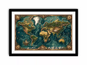 artistic world map textured Canvas Print teal earthy vintage canvas decor