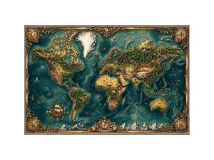 artistic world map textured Canvas Print teal earthy vintage canvas decor