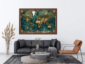 artistic world map textured Canvas Print teal earthy vintage canvas decor