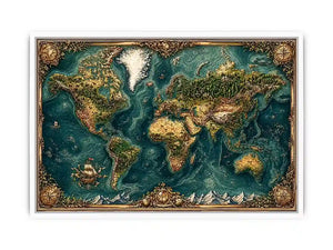 artistic world map textured Canvas Print teal earthy vintage canvas decor