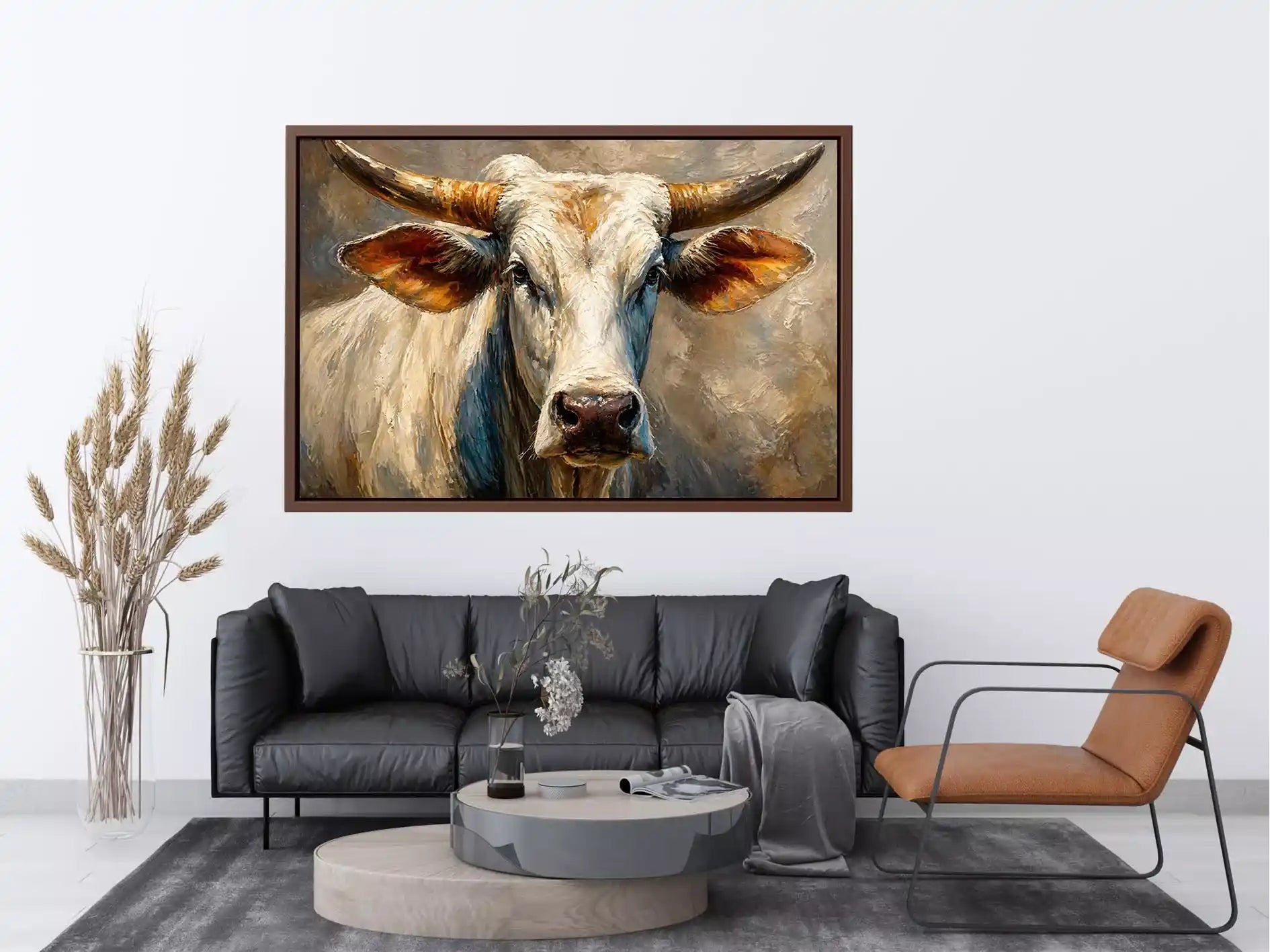 rustic bull portrait Canvas Print textured farmhouse animal canvas decor