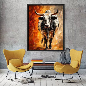 modern bull painting Canvas Print textured animal canvas orange background decor