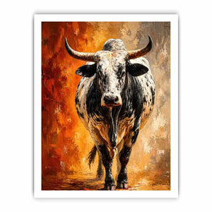 modern bull painting Canvas Print textured animal canvas orange background decor