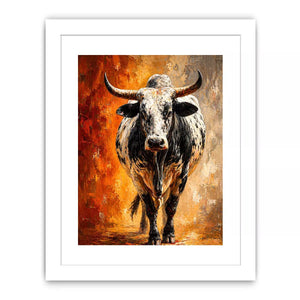 modern bull painting Canvas Print textured animal canvas orange background decor