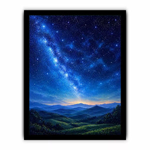 starry night sky landscape wall art dreamy blue canvas peaceful decor