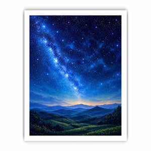 starry night sky landscape Canvas Print dreamy blue canvas peaceful decor