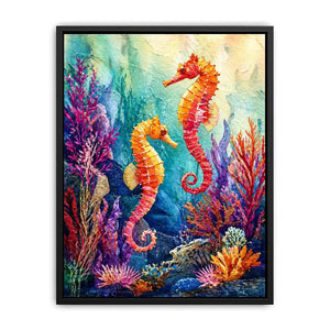 watercolor seahorse Canvas Print coastal ocean coral canvas decor