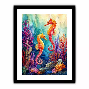 watercolor seahorse Canvas Print coastal ocean coral canvas decor