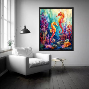 watercolor seahorse Canvas Print coastal ocean coral canvas decor