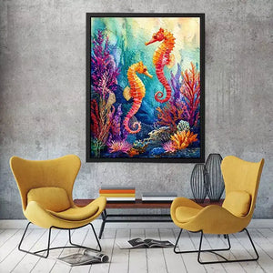 watercolor seahorse Canvas Print coastal ocean coral canvas decor