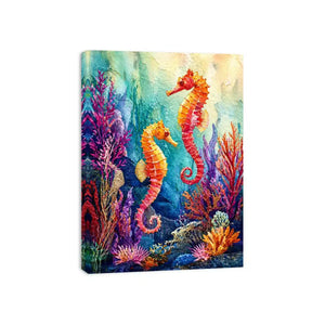 watercolor seahorse Canvas Print coastal ocean coral canvas decor