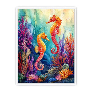 watercolor seahorse Canvas Print coastal ocean coral canvas decor