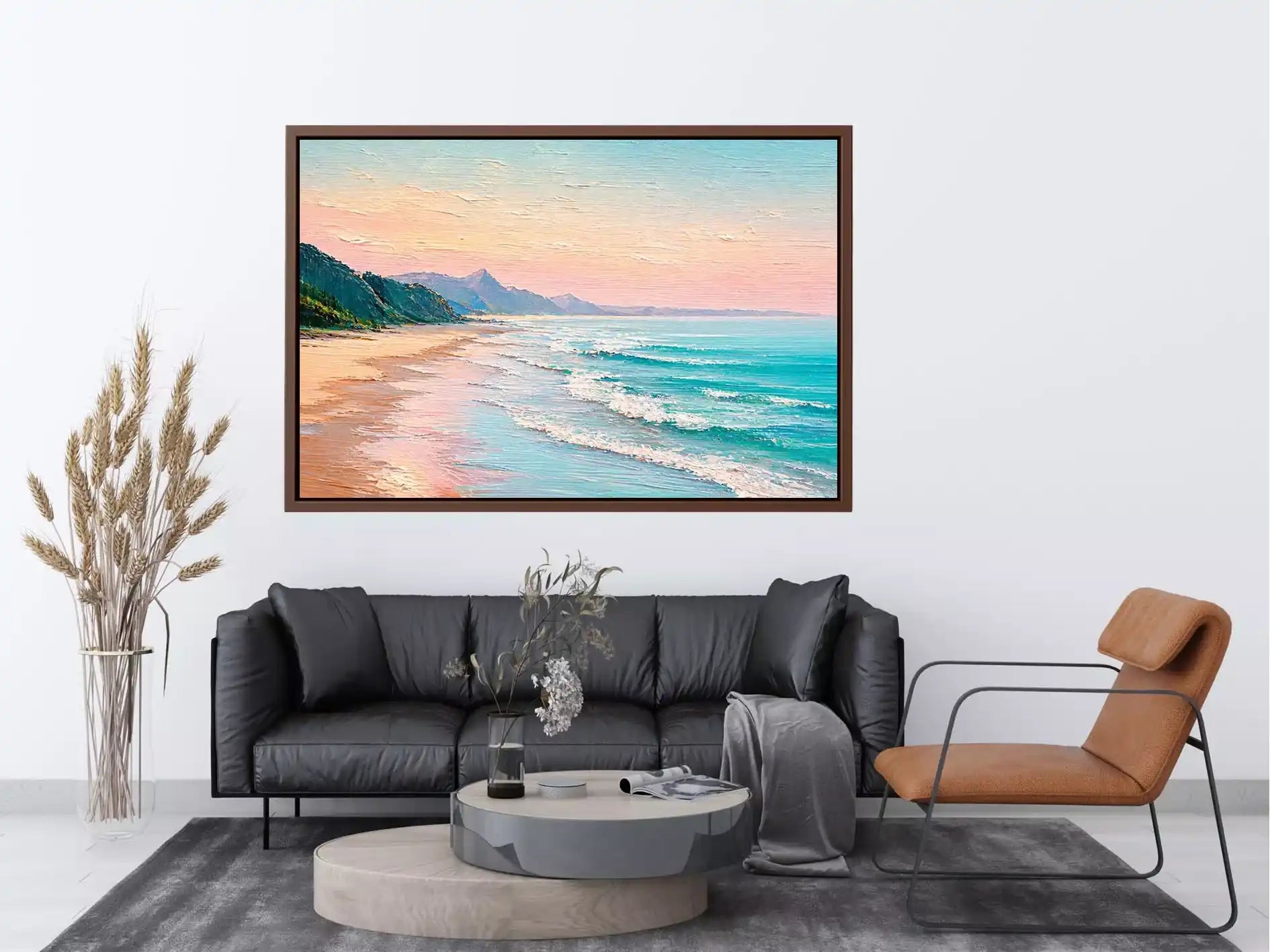 coastal beach painting Canvas Print soft pastel ocean waves canvas decor
