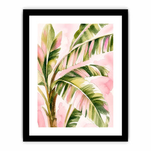 tropical palm leaves Canvas Print in blush pink and green watercolor style elegant botanical canvas
