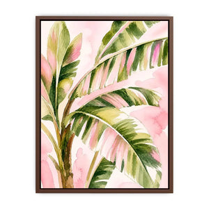 tropical palm leaves Canvas Print in blush pink and green watercolor style elegant botanical canvas
