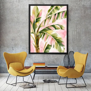 tropical palm leaves Canvas Print in blush pink and green watercolor style elegant botanical canvas
