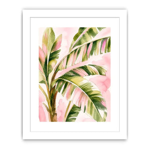 tropical palm leaves Canvas Print in blush pink and green watercolor style elegant botanical canvas