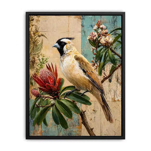 Botanical Magpie Bird Canvas Print | Vintage Floral Nature Canvas