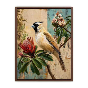 Botanical Magpie Bird Canvas Print | Vintage Floral Nature Canvas