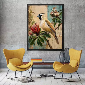 Botanical Magpie Bird Canvas Print | Vintage Floral Nature Canvas