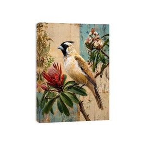Botanical Magpie Bird Canvas Print | Vintage Floral Nature Canvas