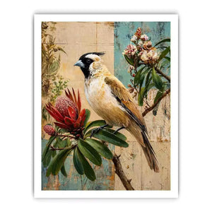 Botanical Magpie Bird Canvas Print | Vintage Floral Nature Canvas