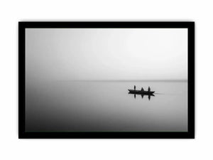 black and white minimalist river boat Canvas Print canvas photogrpahy calm water landscape