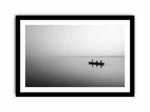 black and white minimalist river boat Canvas Print canvas photogrpahy calm water landscape