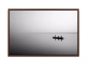 black and white minimalist river boat Canvas Print canvas photogrpahy calm water landscape