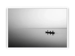 black and white minimalist river boat Canvas Print canvas photogrpahy calm water landscape