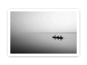 black and white minimalist river boat Canvas Print canvas photogrpahy calm water landscape