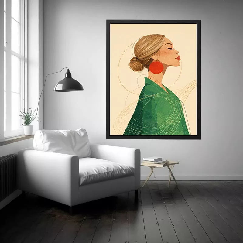 Minimalist woman portrait with red earring modern canvas Canvas Print