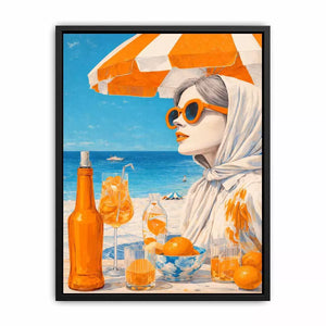 Coastal woman with orange sunglasses beach canvas Canvas Print
